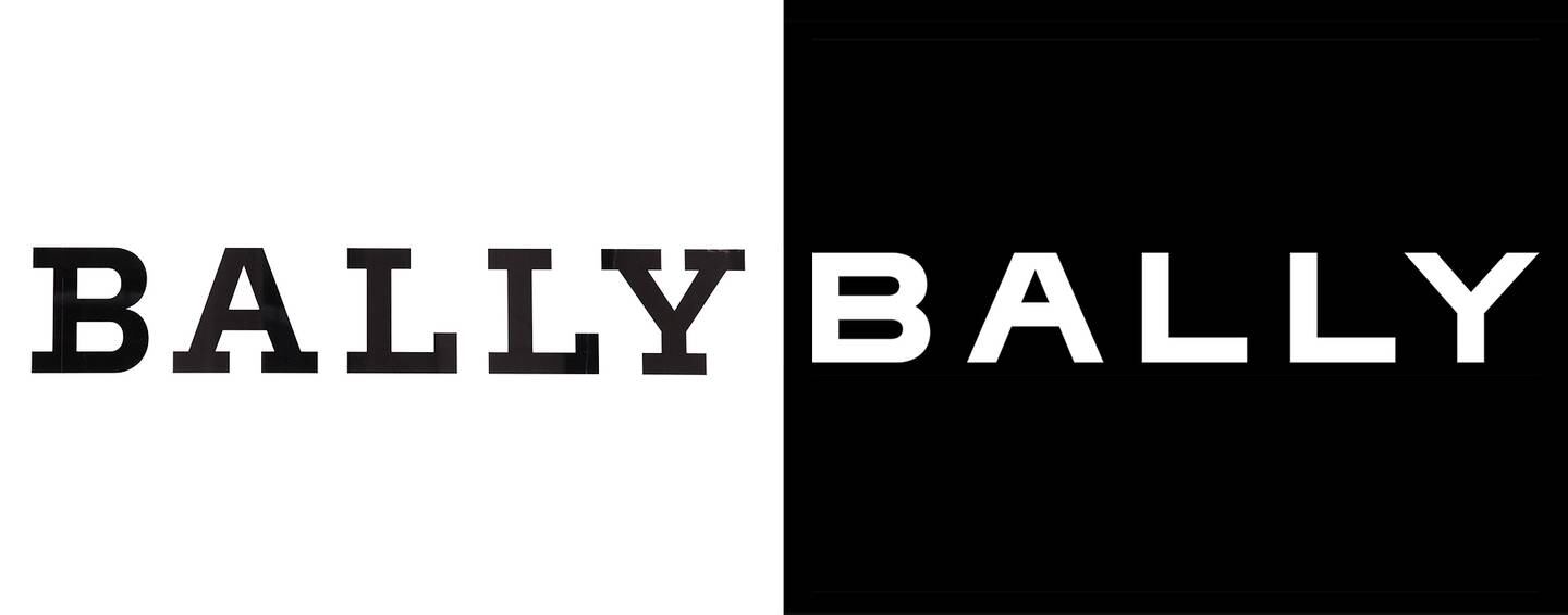 Bally's longtime logo (left) as reimagined by new creative director Rhuigi Villaseñor (right).