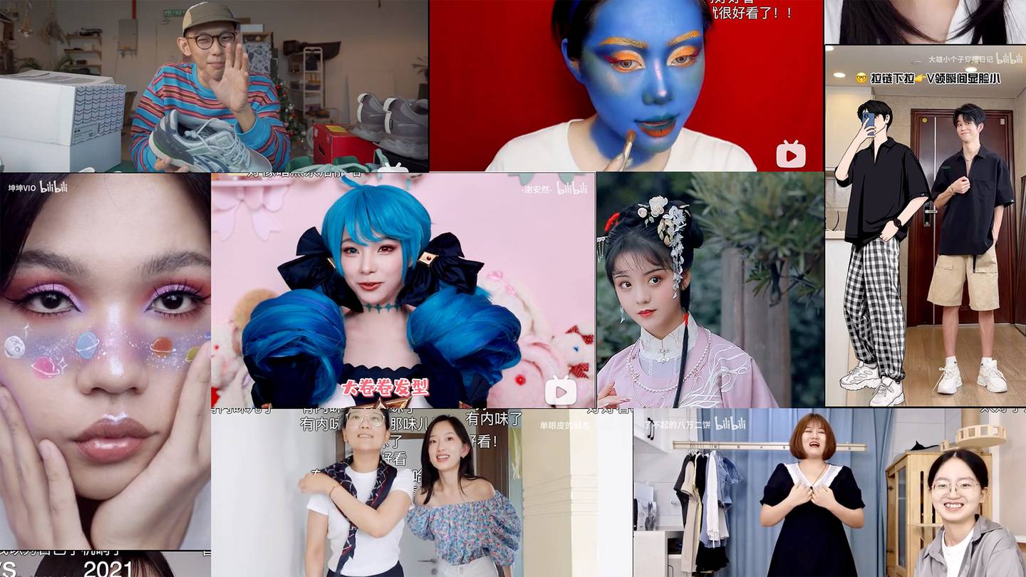 Collage of Bilibili users' fashion and beauty videos. Bilibili.