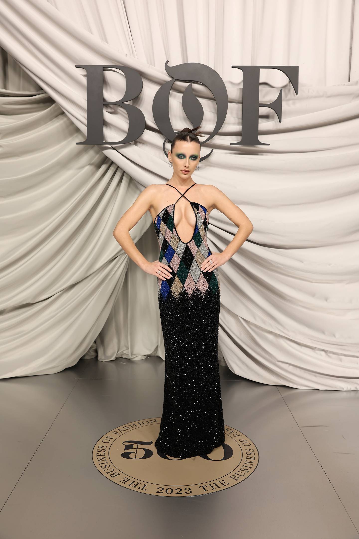 Emma Chamberlain attends the #BoF500 Gala during Paris Fashion Week at Shangri-La Hotel Paris on September 30, 2023 in Paris, France.