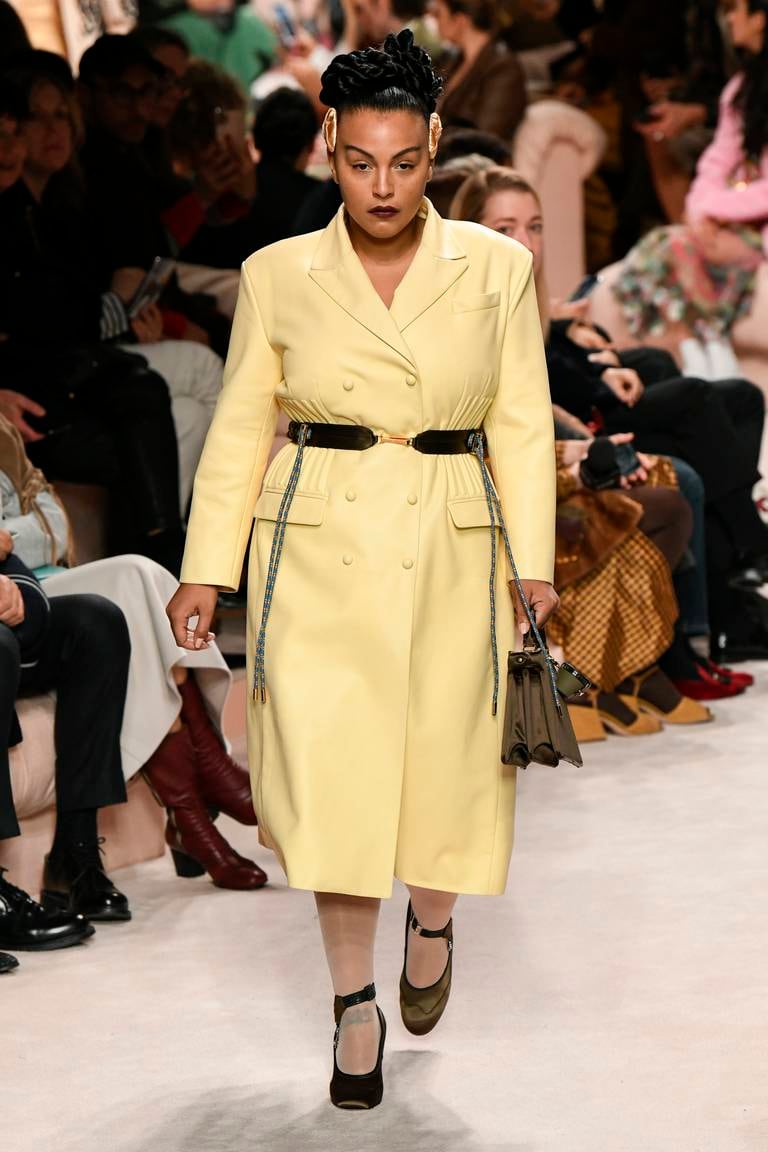 Paloma Elsesser walks the runway during the Fendi fashion show during Milan Fashion Week Autumn/Winter 2020.