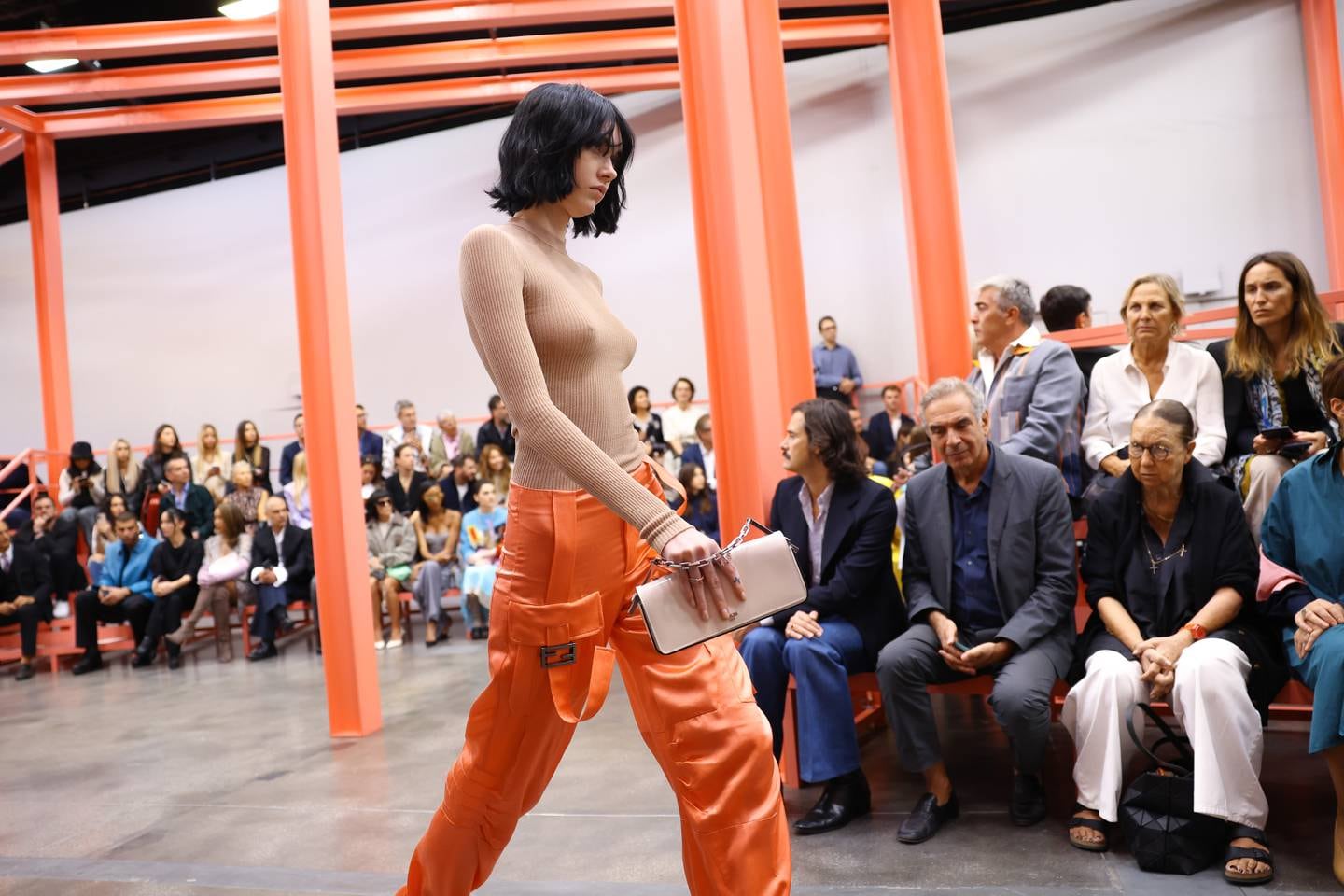 A model walks the runway at the Fendi show during Milan Fashion Week.