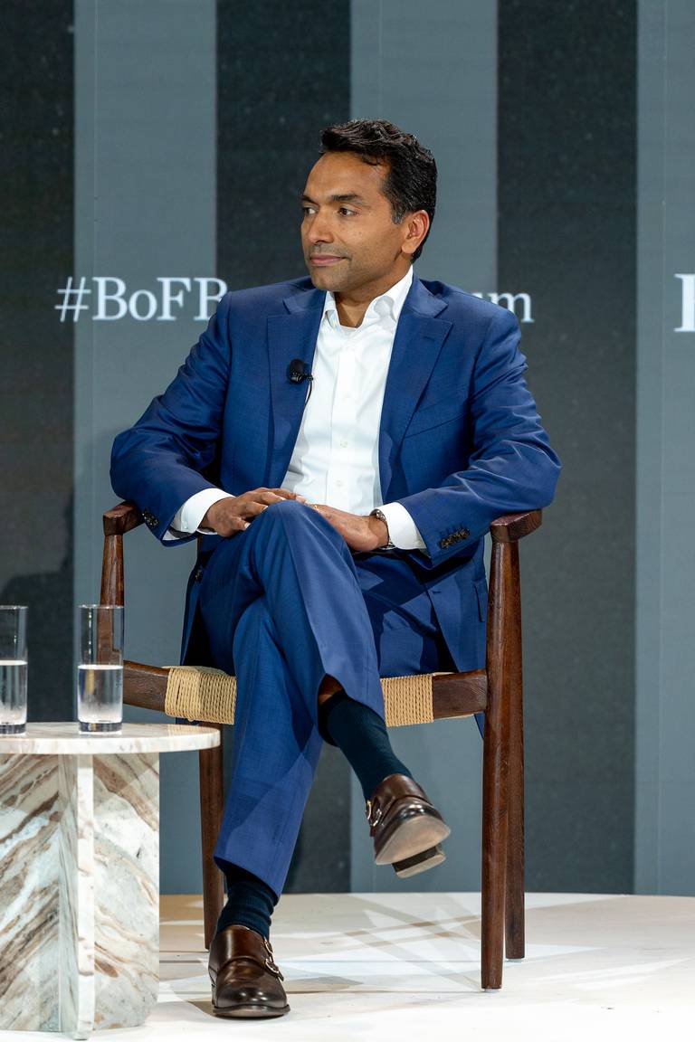 Bolt CEO Maju Kuruvilla on stage at The Business of Beauty Global Forum