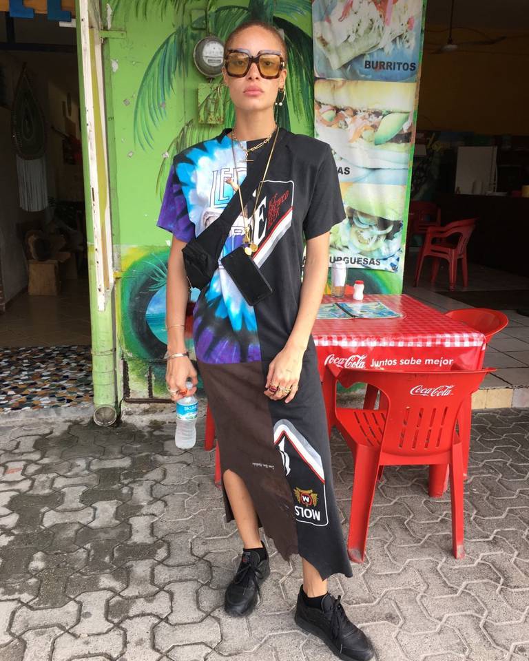 Adowa Aboah wearing one of Ives' signature T-shirt dresses.