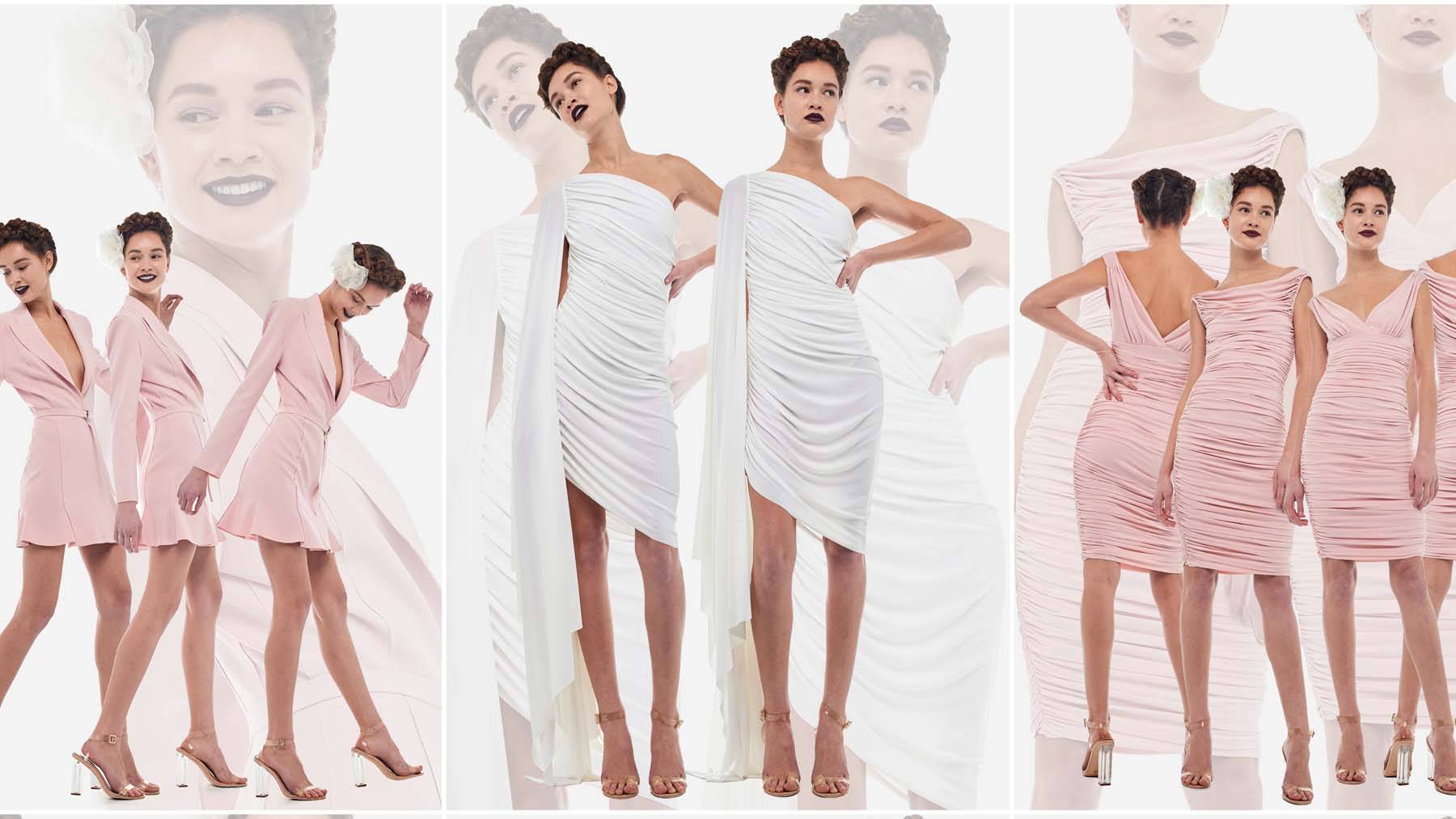 Norma Kamali brand models wearing dresses