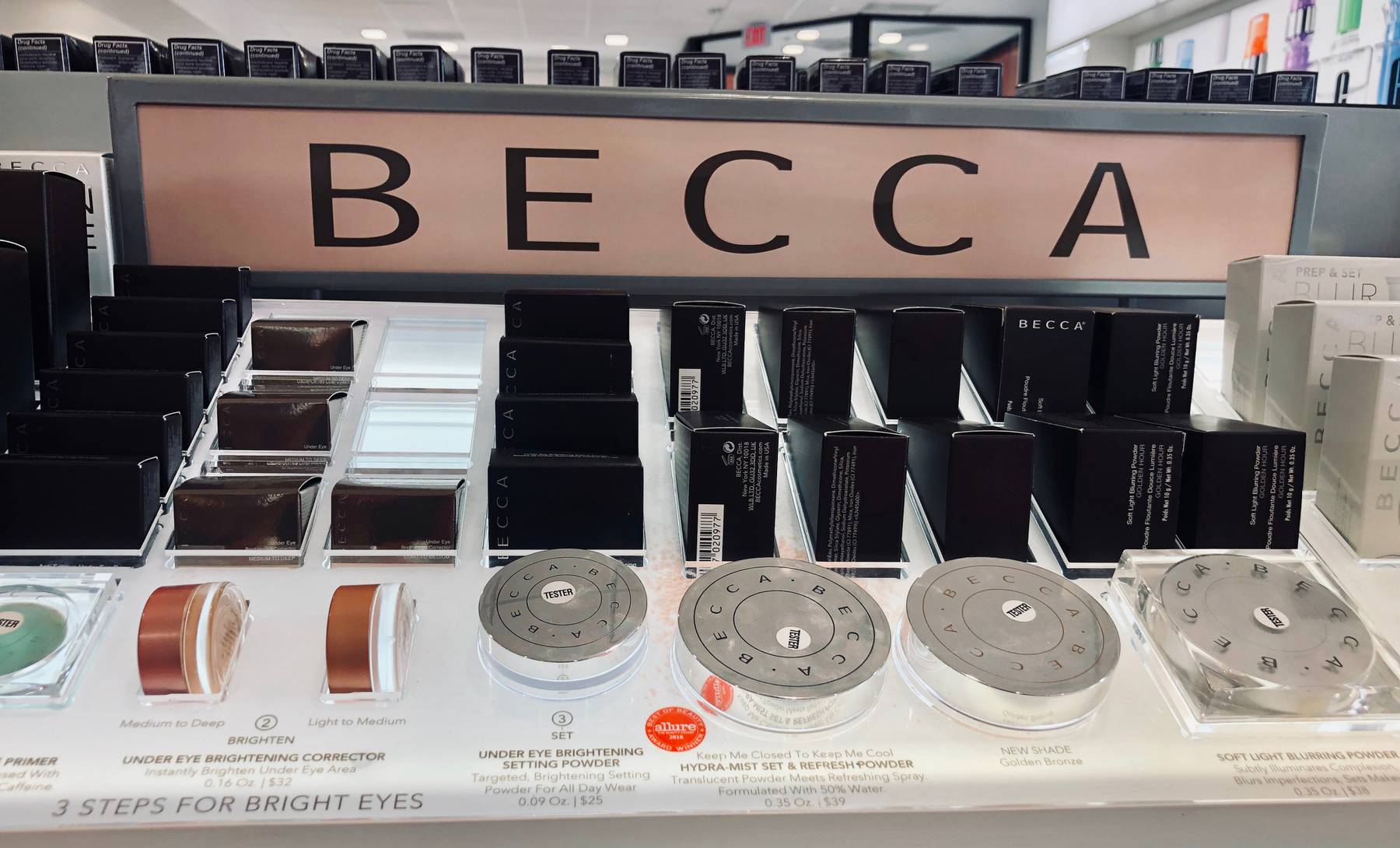 Becca Cosmetics brand display in 2019. Shutterstock