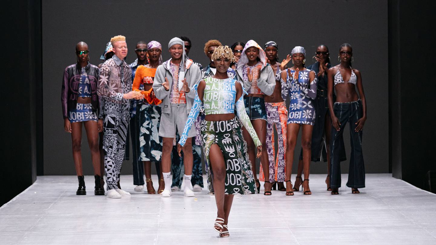 Models walk in the S/S 24 Abigail Ajobi show at Lagos Fashion Week in October 2023 in Lagos, Nigeria.