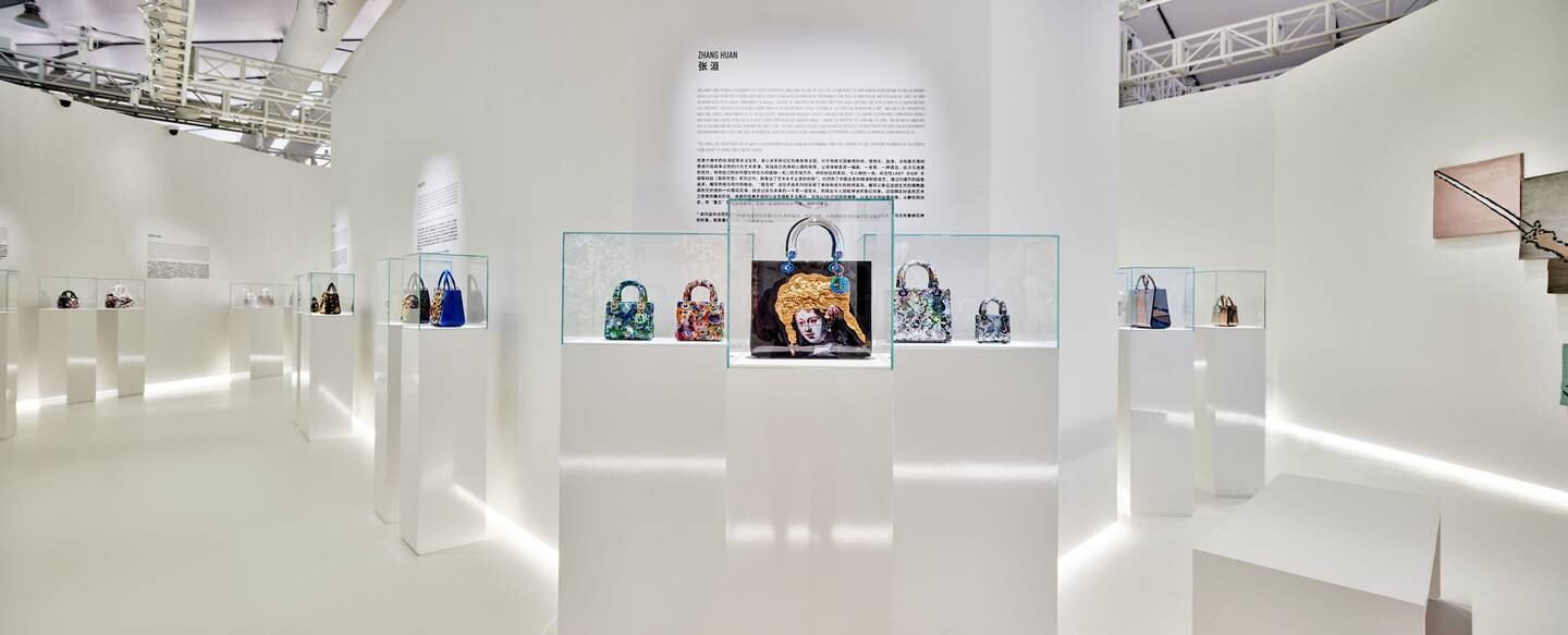 A display of Lady Dior bags reinterpreted by Chinese artist Zhang Huan at the Art'n'Dior exhibition. Dior.
