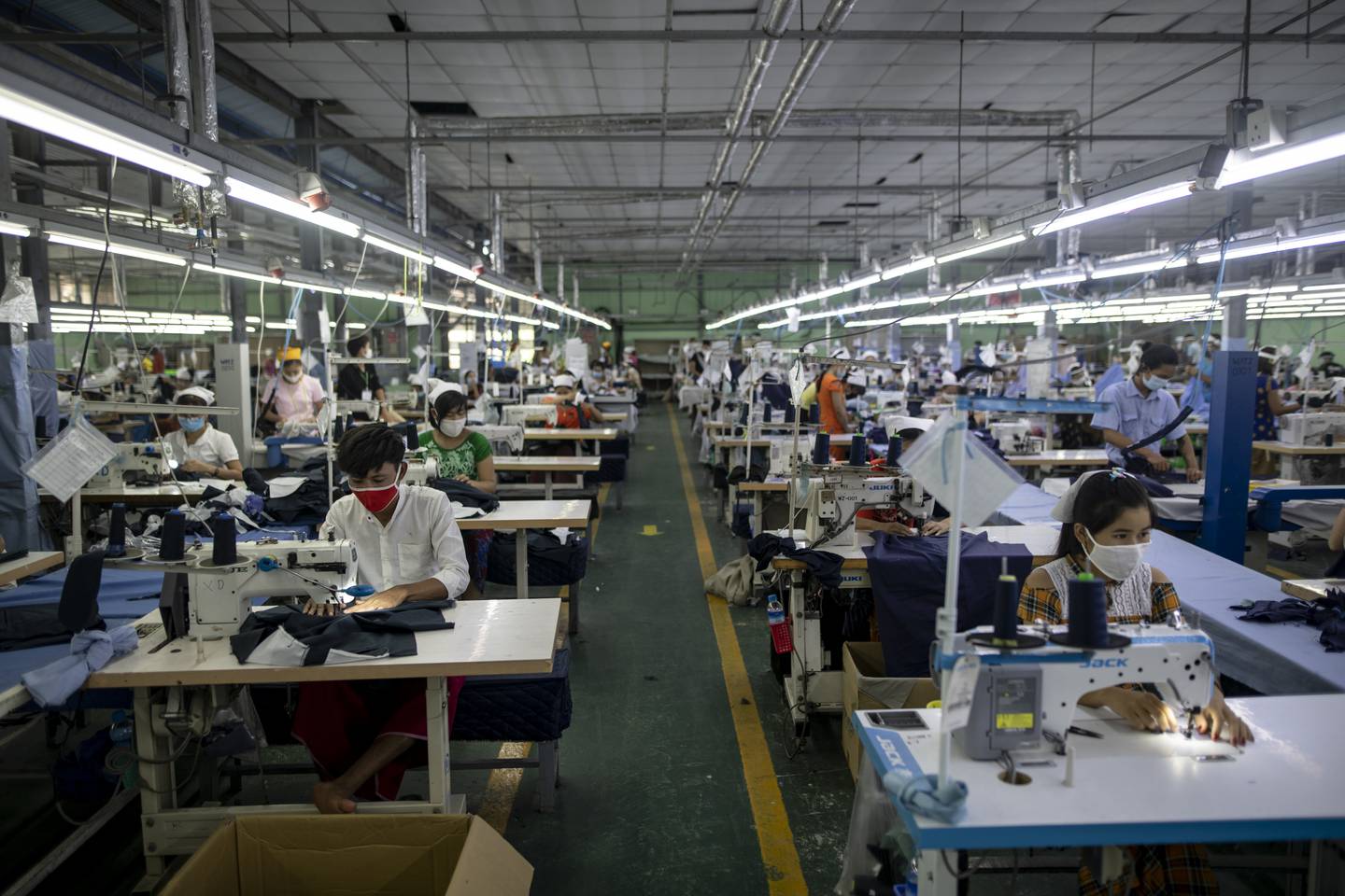 Workers in a garment factory in Yangon, Myanmar in May 2020.