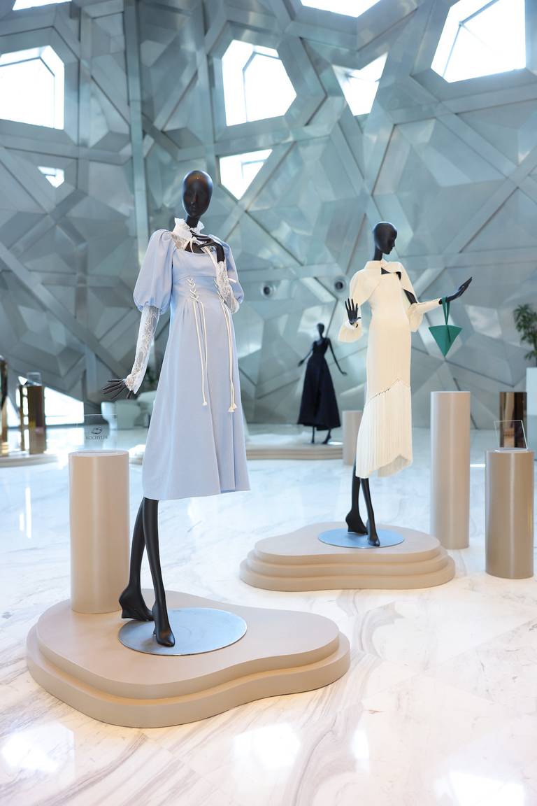 Mannequins showcase dresses by emerging Kuwaiti designers for Oud Fashion Talks at Kuwait’s Sheikh Jaber Al-Ahmad Cultural Centre.
