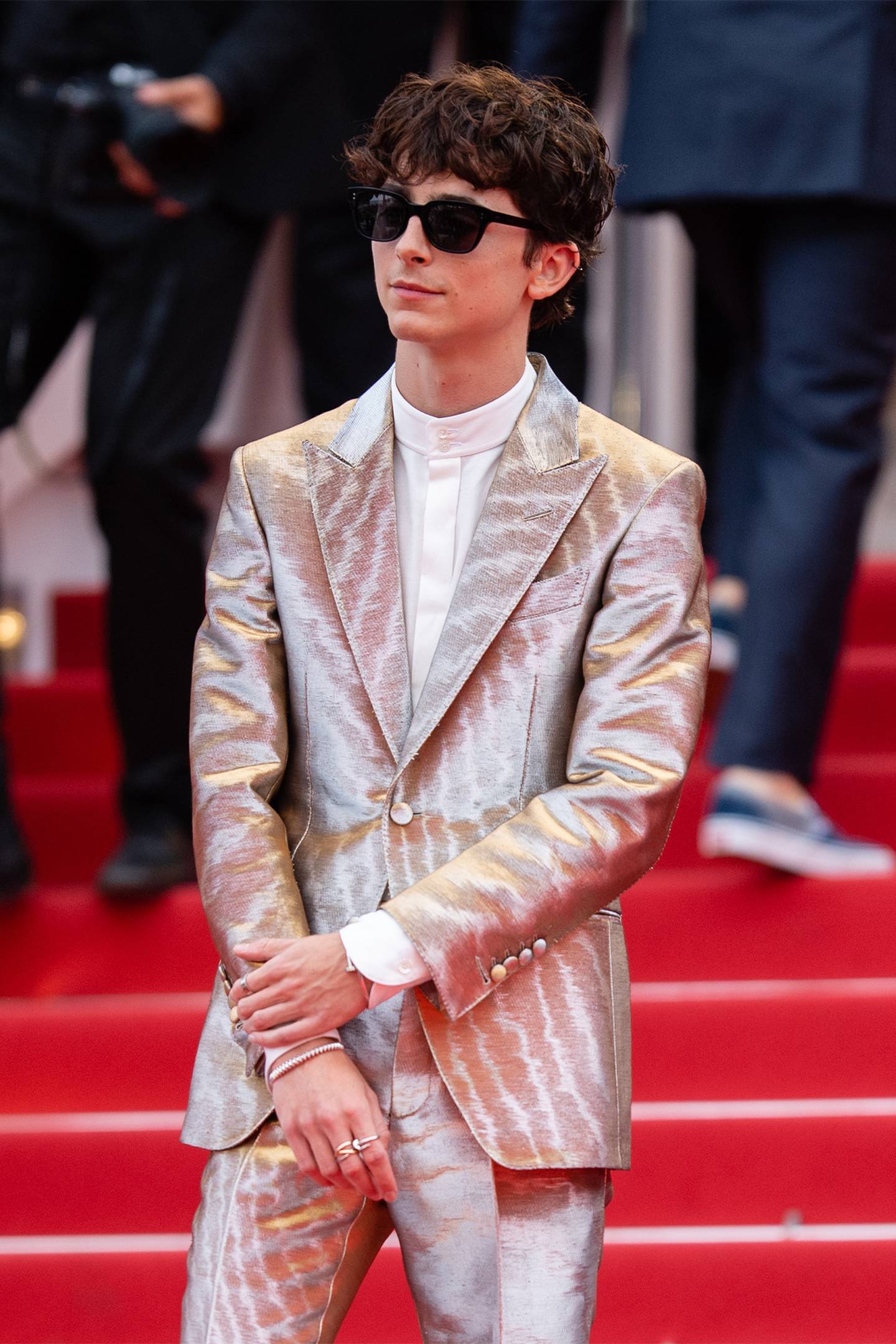Actor Timothee Chalamet was dripping in Cartier jewels throughout the Cannes Film Festival. Getty.