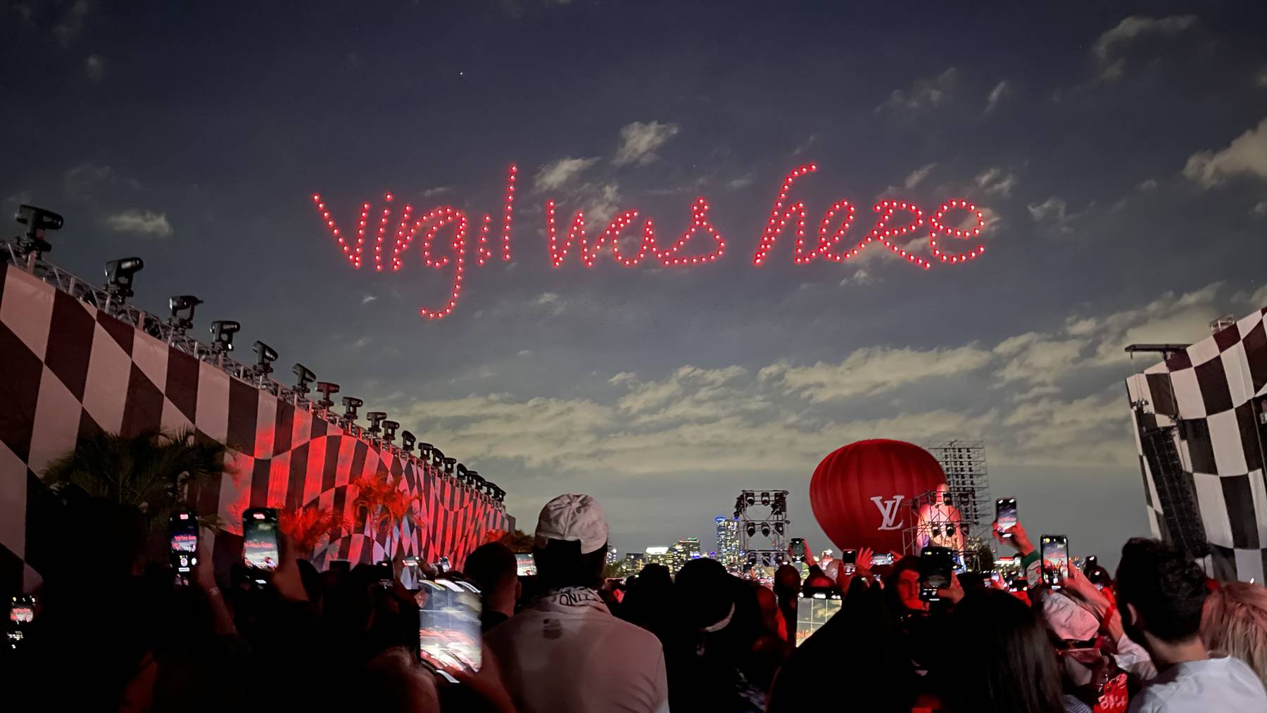 A light show after the Louis Vuitton runway show that paid tribute to the late designer Virgil Abloh.