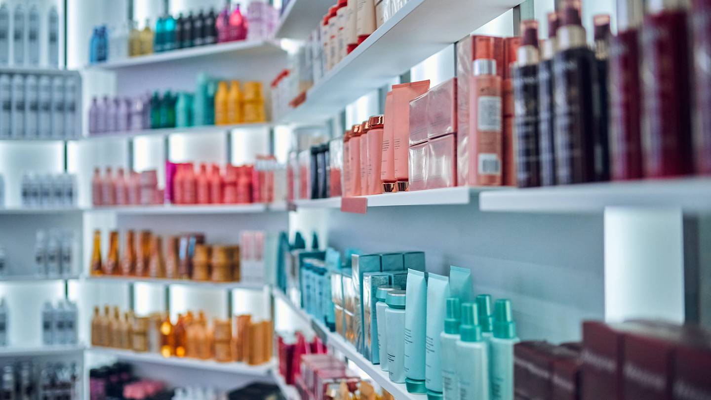 An array of beauty products on a shelf