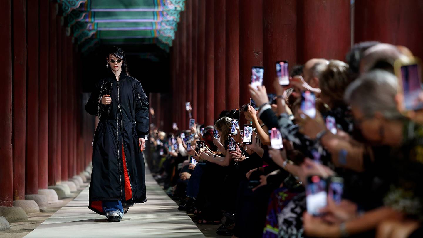 A model walks the runway during the Gucci Seoul Cruise 2024 fashion show at Gyeongbokgung Palace.