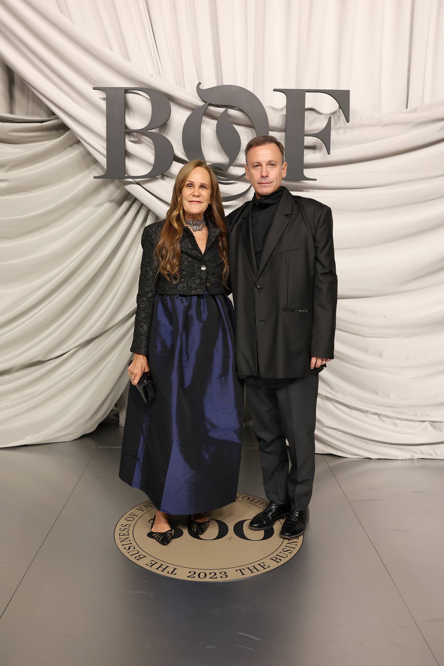 Julie Gilhart and Stefano Martinetto attend the #BoF500 Gala during Paris Fashion Week at Shangri-La Hotel Paris on September 30, 2023 in Paris, France.