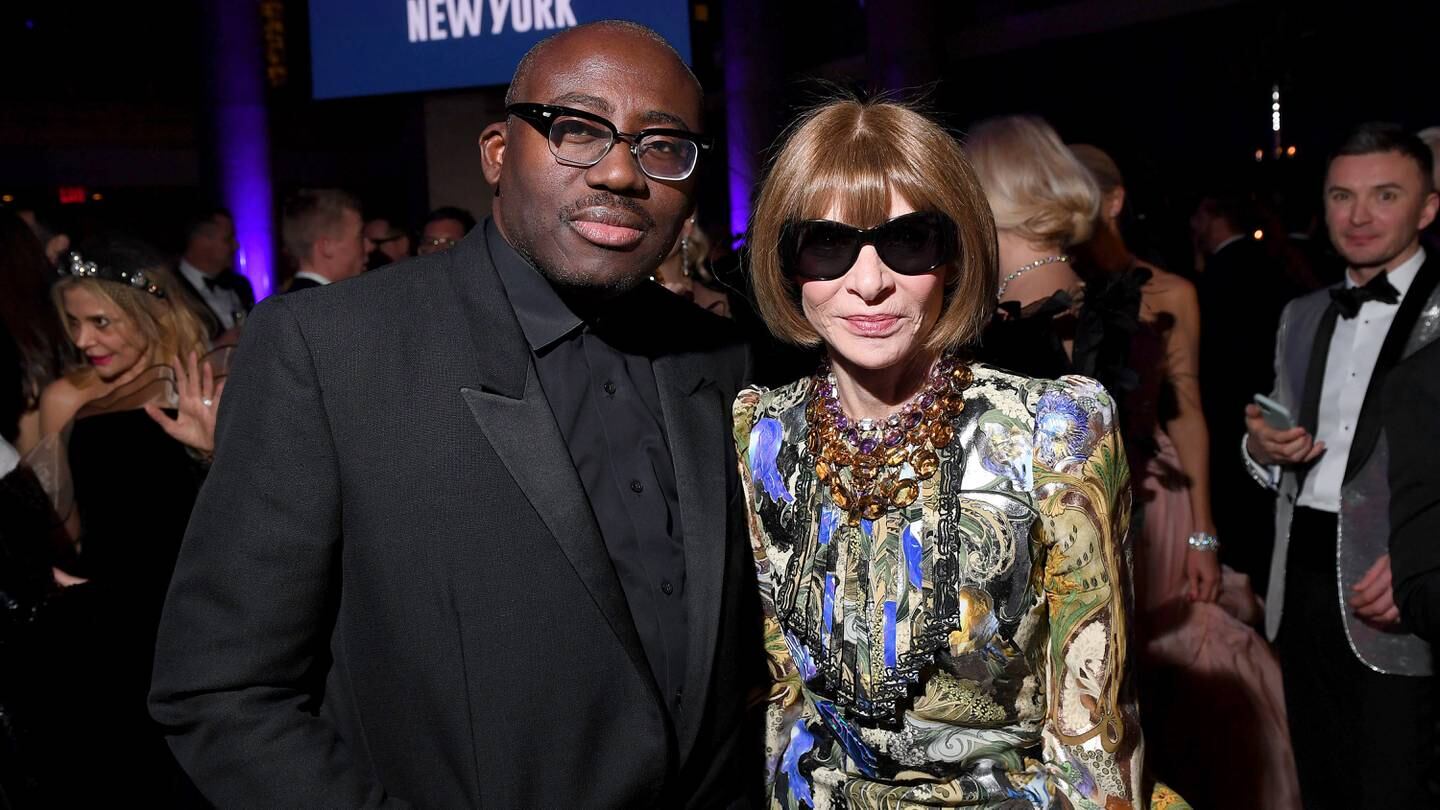 British Vogue editor Edward Enninful and American Vogue editor Anna Wintour have new global responsibilities at Condé Nast. Ryan Emberley/amfAR/Getty Images
