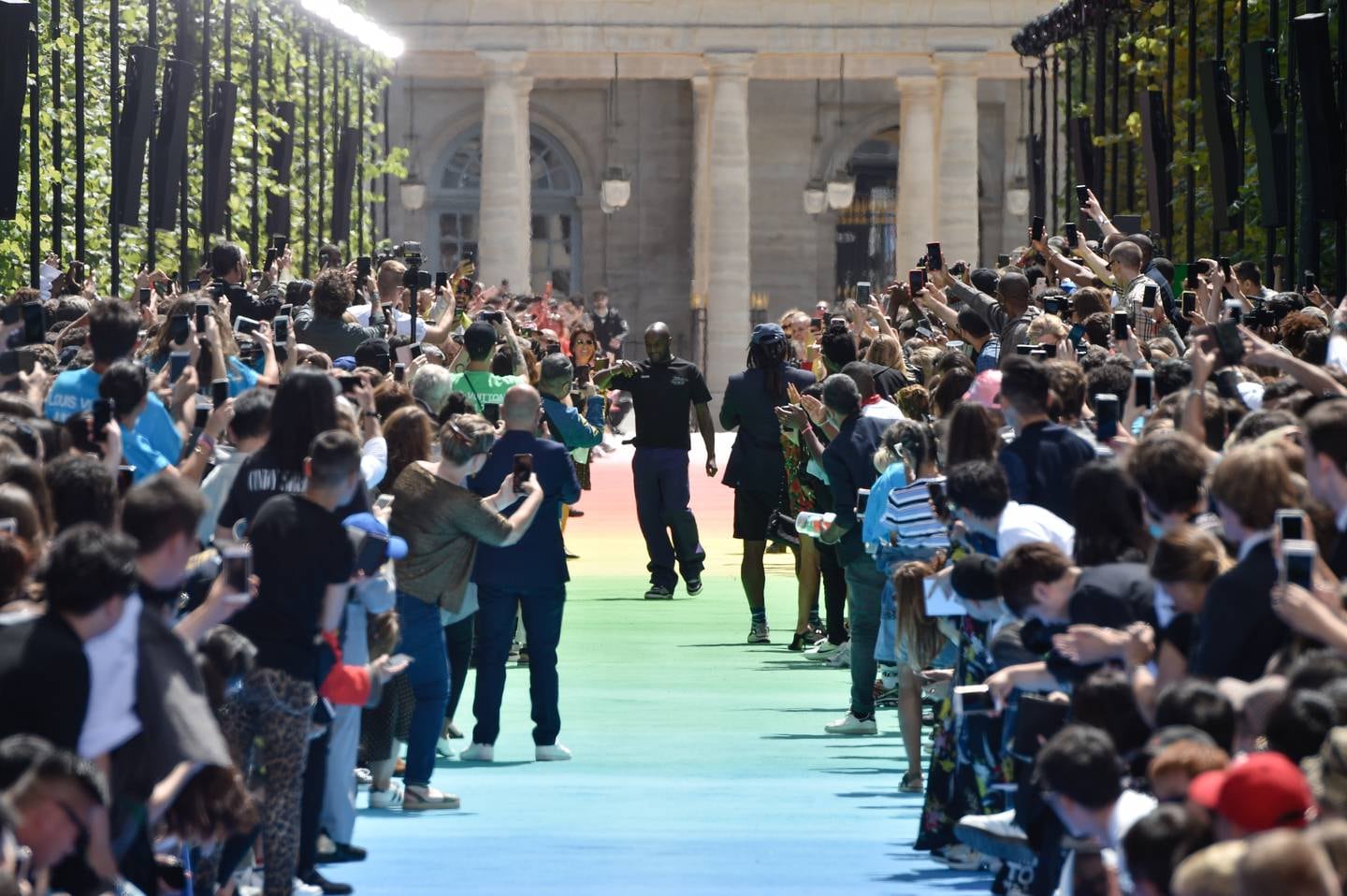 Virgil Abloh takes a bow at his first show for Louis Vuitton in June 2018. Peter White/Getty Images