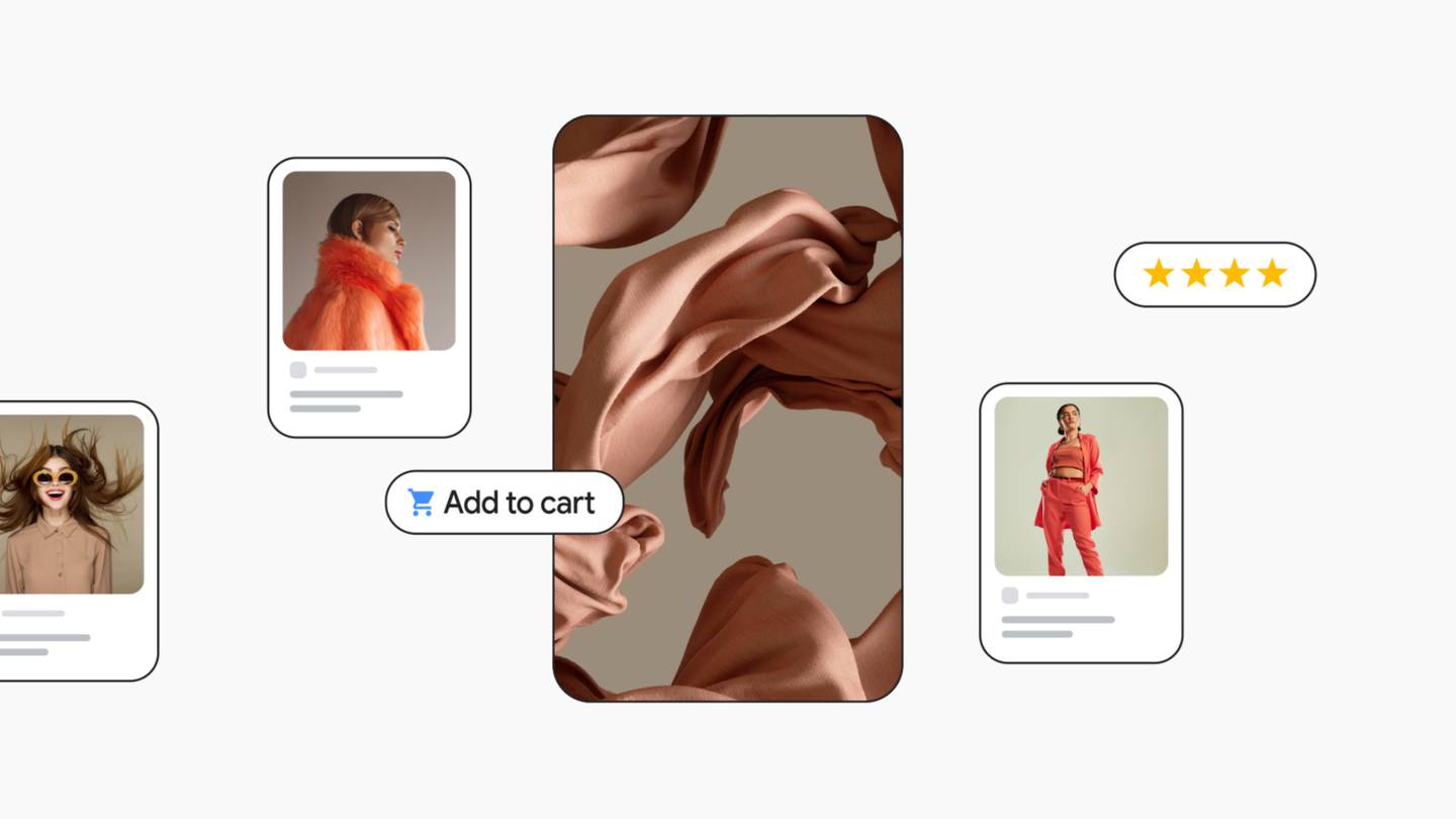 A stylized image with different examples of Google's generative fashion search.