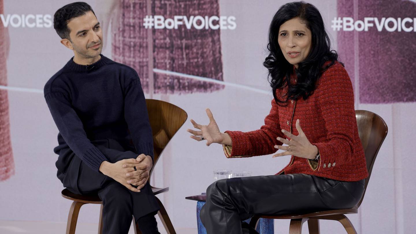 Imran Amed and Leena Nair speak onstage at BoF VOICES 2023 in Oxfordshire, UK.