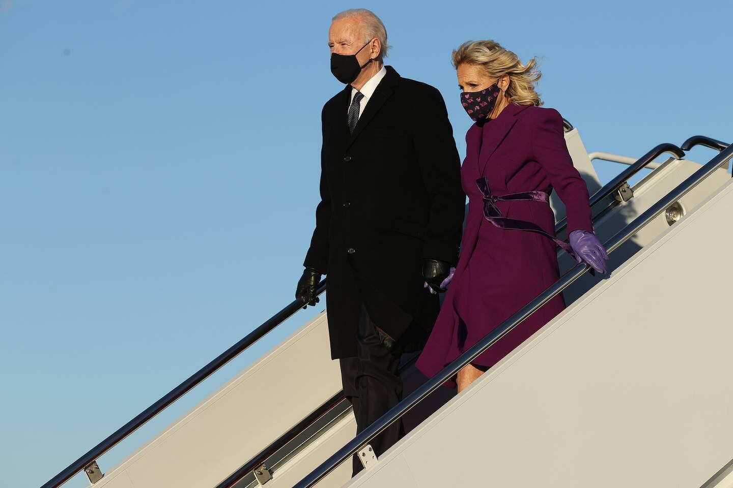 President-elect Joe Biden and Jill Biden arrive in Washington, D.C., and the future first lady wears an outfit by designer Jonathan Cohen. Chip Somodevilla/Getty Images