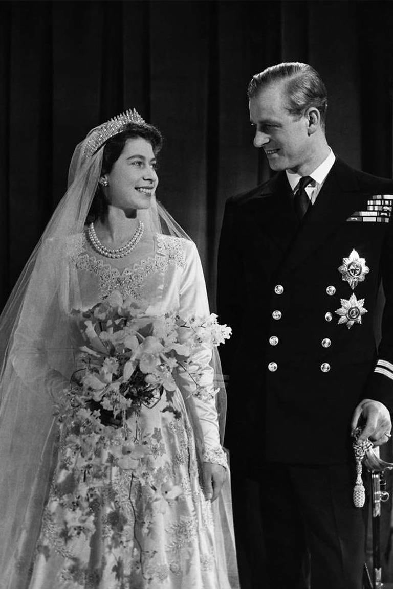 Princess Elizabeth with Prince Philip on their wedding day.