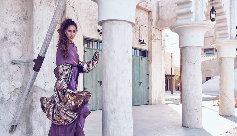 Taleedah Tamer appears in a shoot for Harper's Bazaar Arabia in 2018. ITP Media.