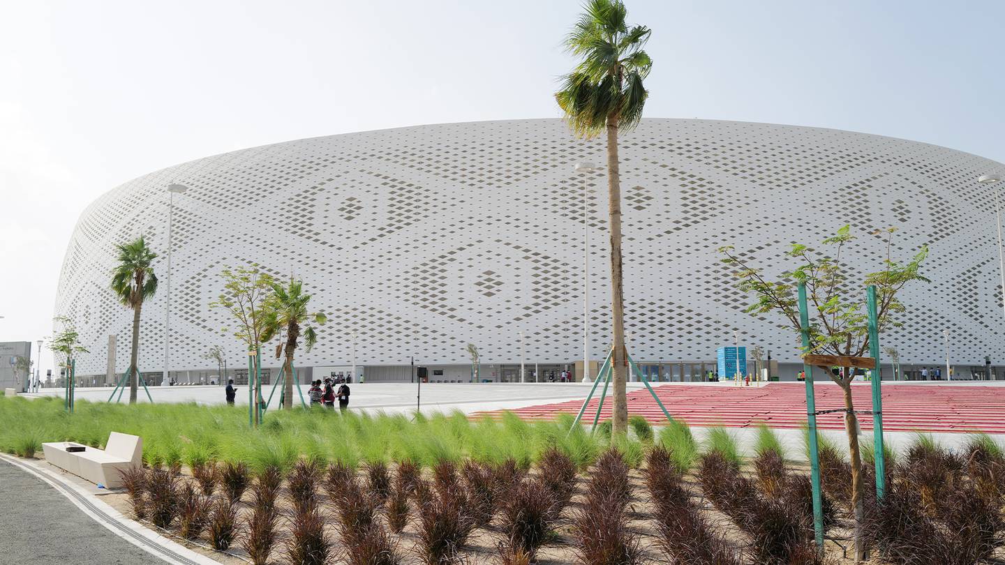 An exterior view of the Al Thumama Stadium, a host venue for the Qatar 2022 FIFA World Cup.