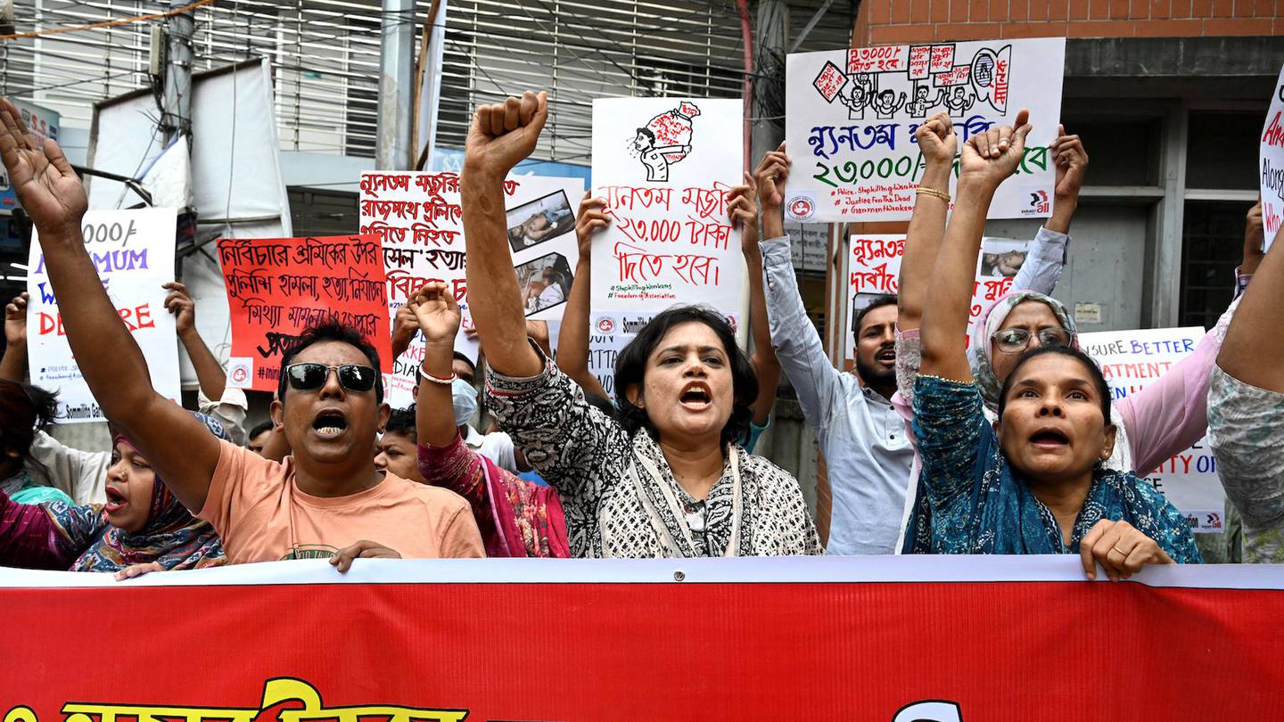 Activists from garment worker unions protested in front of Bangladesh’s Minimum Wage Board office earlier this week.