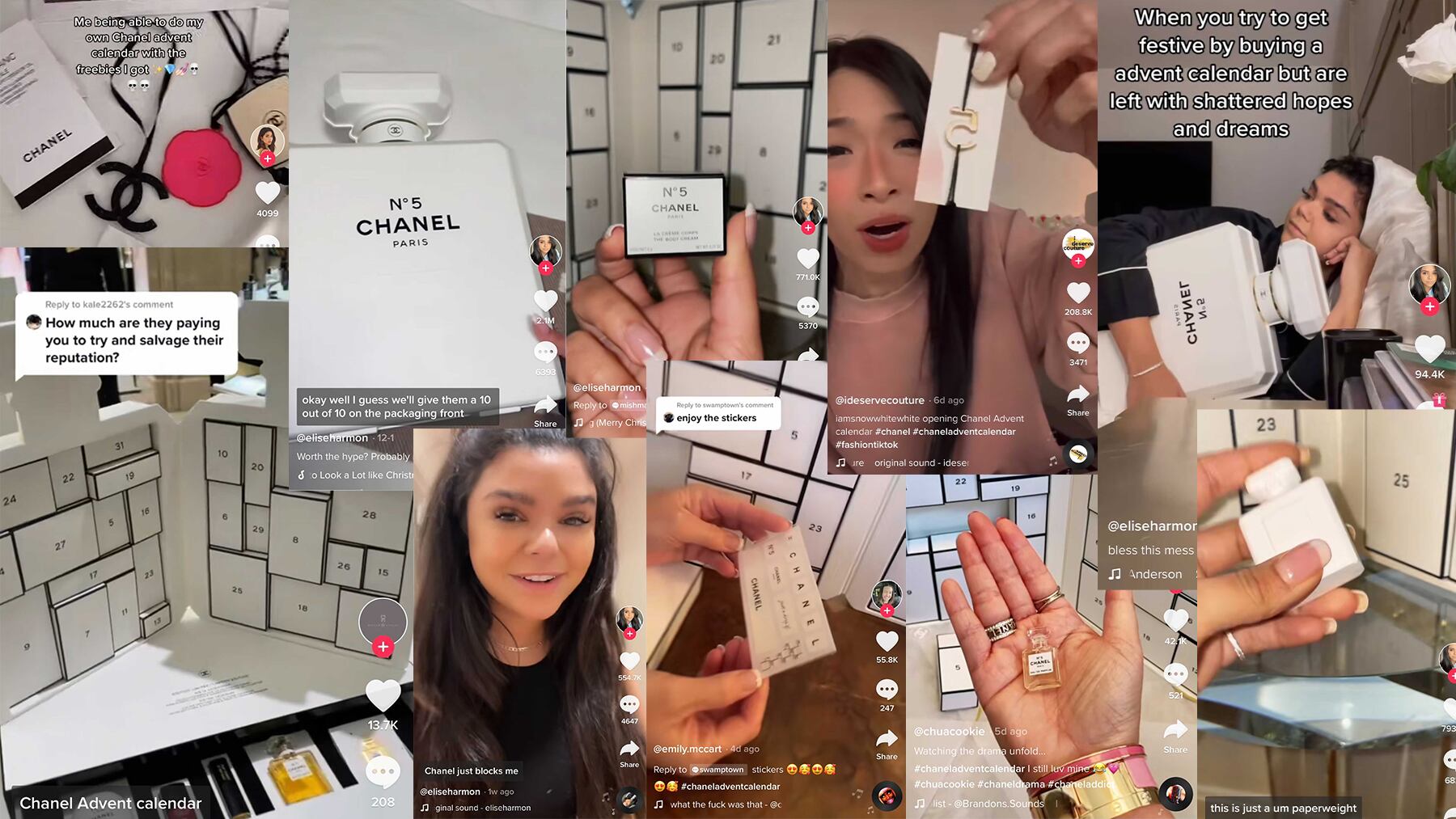 TikTok influencer Elise Harmon incited a stream of vitriol against Chanel's $825 advent calendar, generating more than 54 million views in a matter of days and inspiring others to post.