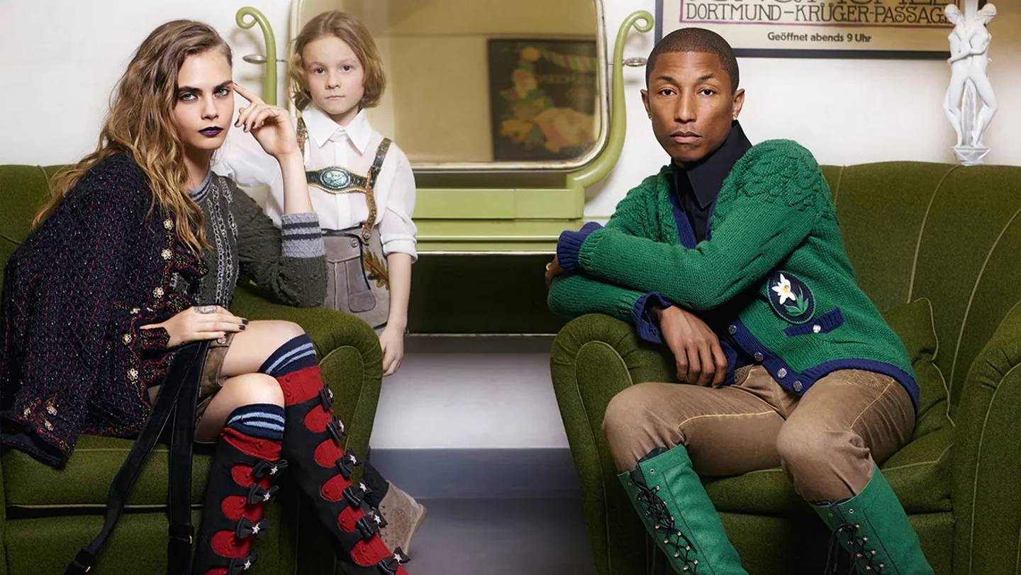 Pharrell Williams and Cara Delevingne star in a Chanel campaign in 2015.