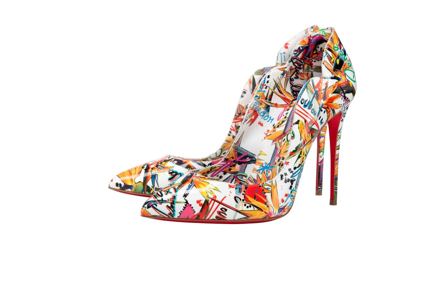Christian Louboutin's "Walk a Mile" collection features a "freedom" print on his classic "So Kate" pump.