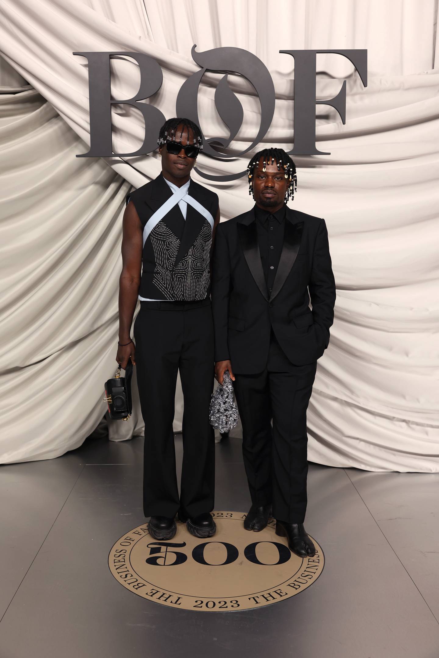 Ibrahim Kamara and Campbell Addy attend the #BoF500 Gala during Paris Fashion Week at Shangri-La Hotel Paris on September 30, 2023 in Paris, France.
