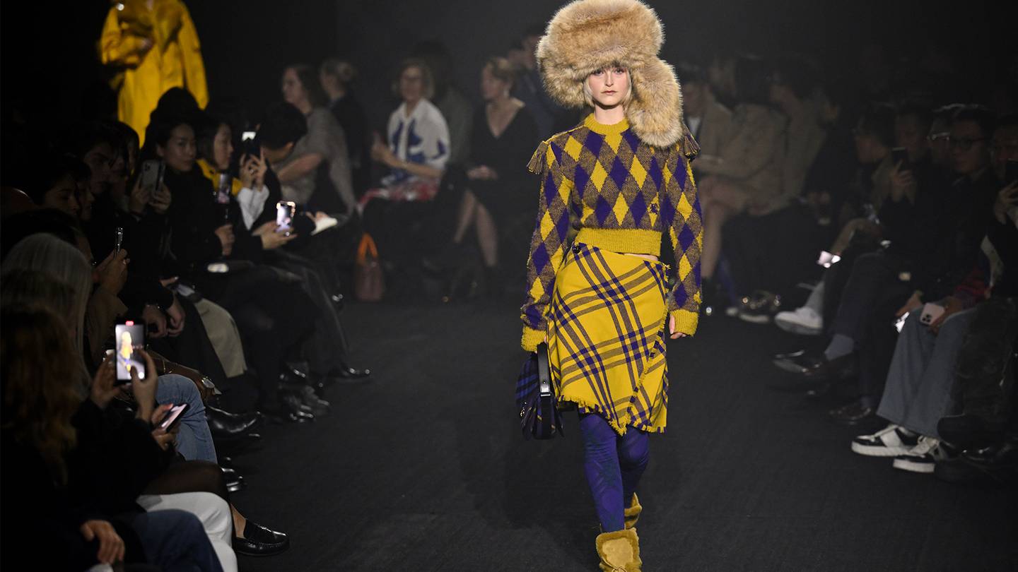 A model walks the runway for Burberry Autumn/Winter 2023.