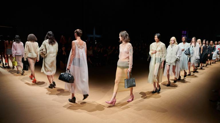 Models walk the runway for Prada's Spring/Summer 2023 show.