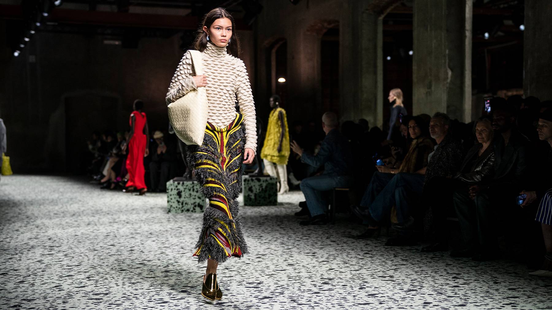 A models walks the runway at Bottega Veneta's Autumn/Winter 2023 show.