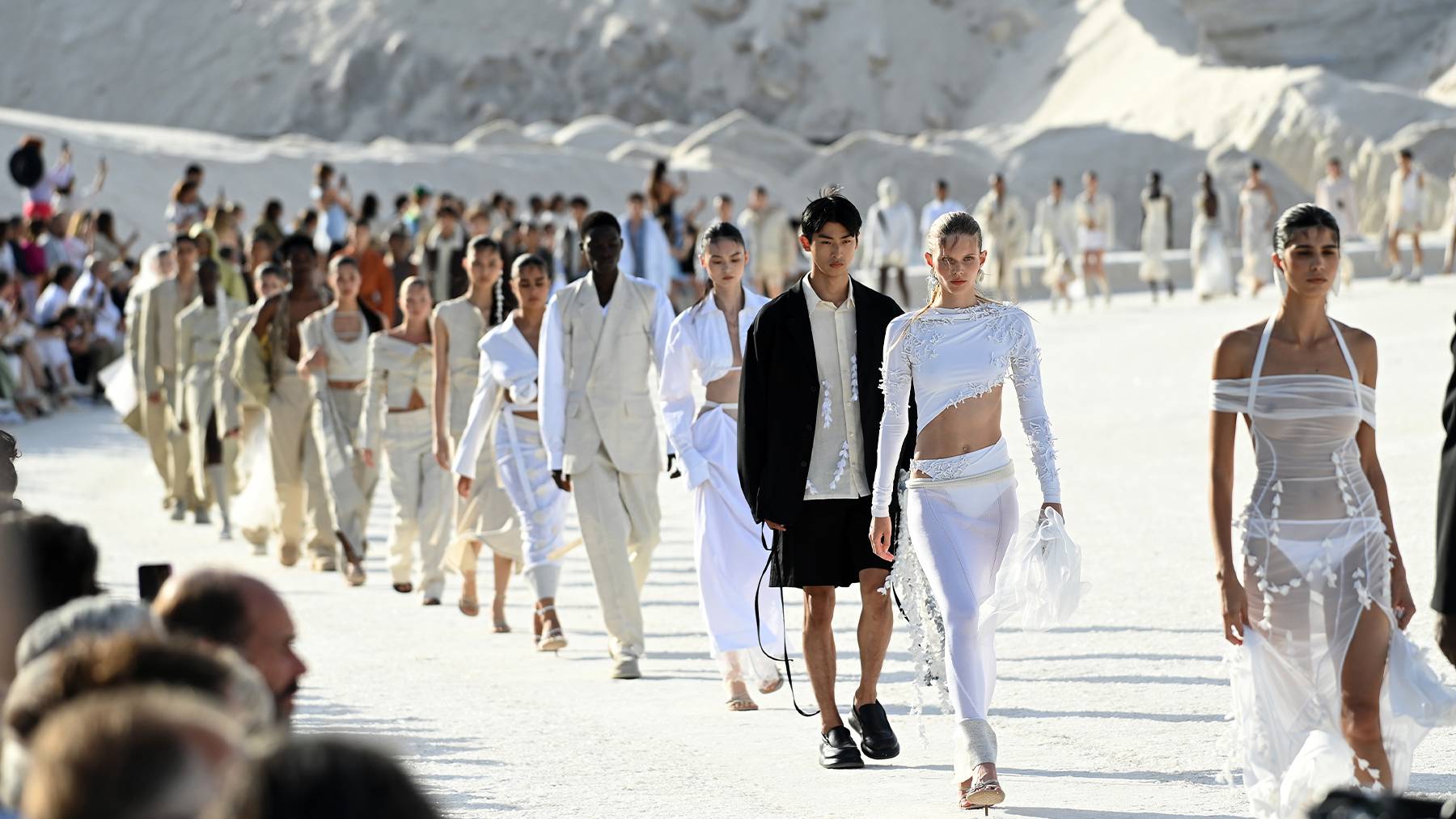 Models walk the runway during the "Le Papier" Jacquemus show.