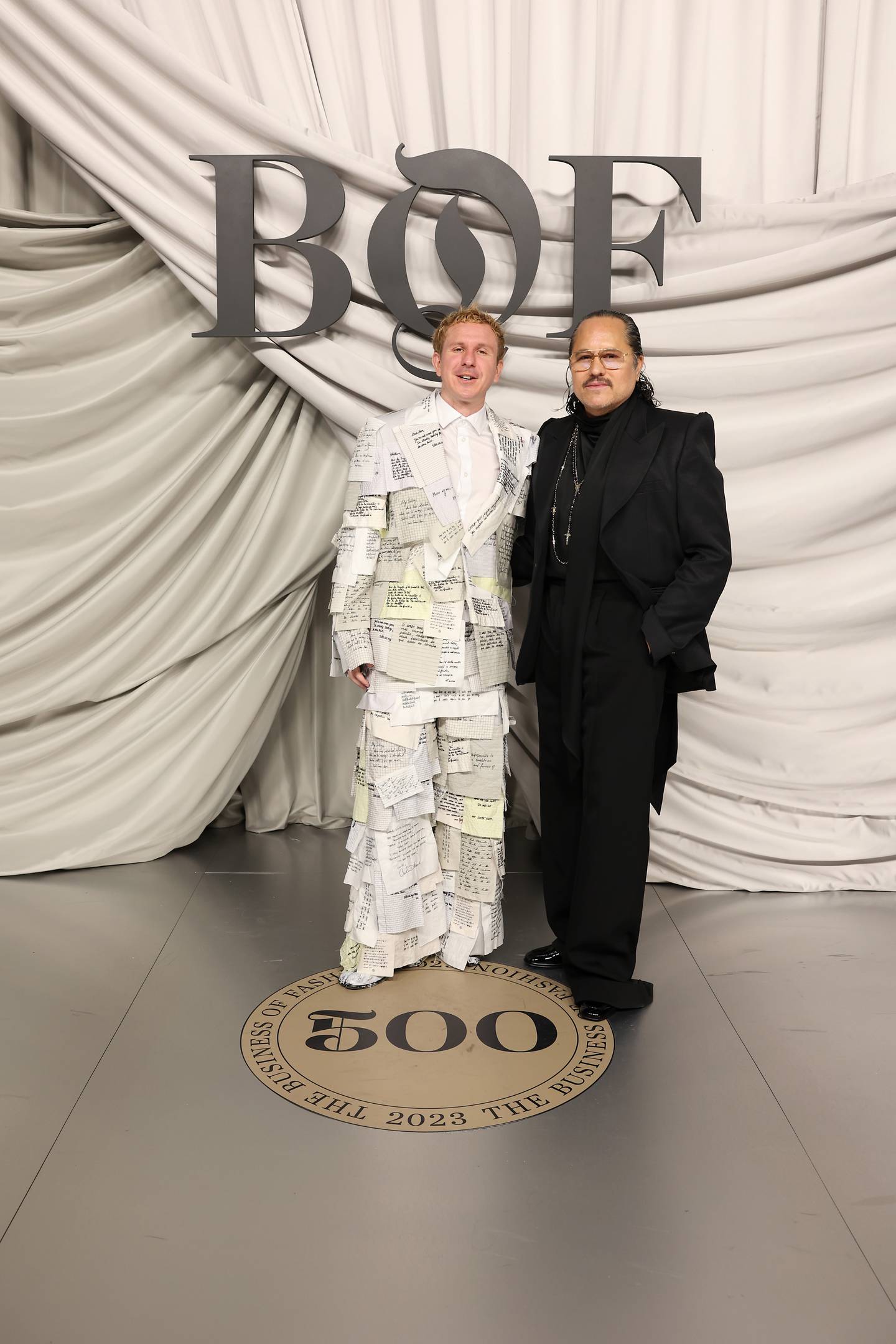 Colm Dillane and Willy Chavarria attend the #BoF500 Gala during Paris Fashion Week at Shangri-La Hotel Paris on September 30, 2023 in Paris, France.