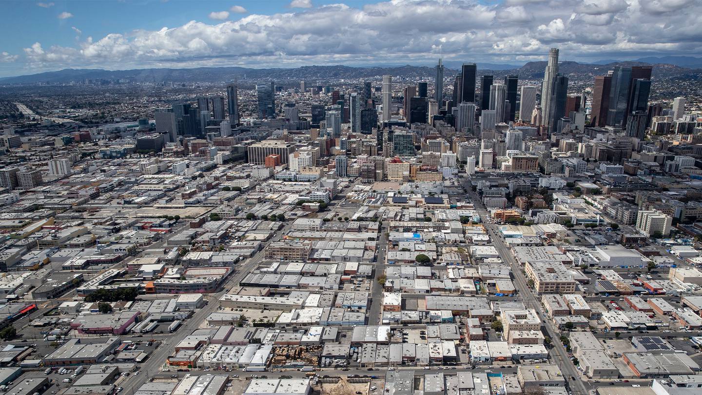 Aerial views of the fashion district near downtown LA