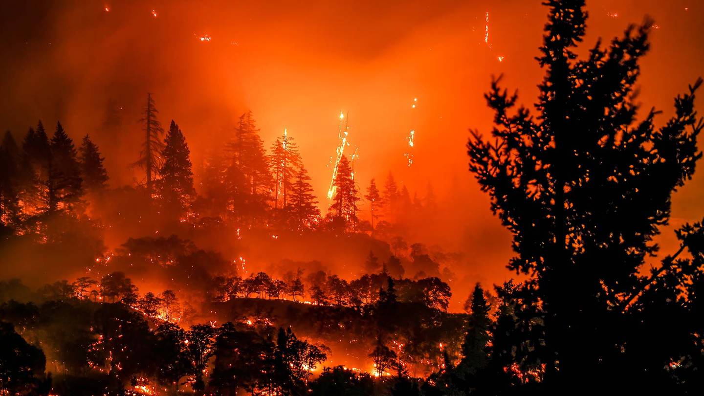 A wildfire rages in July as global temperatures soared to record highs.