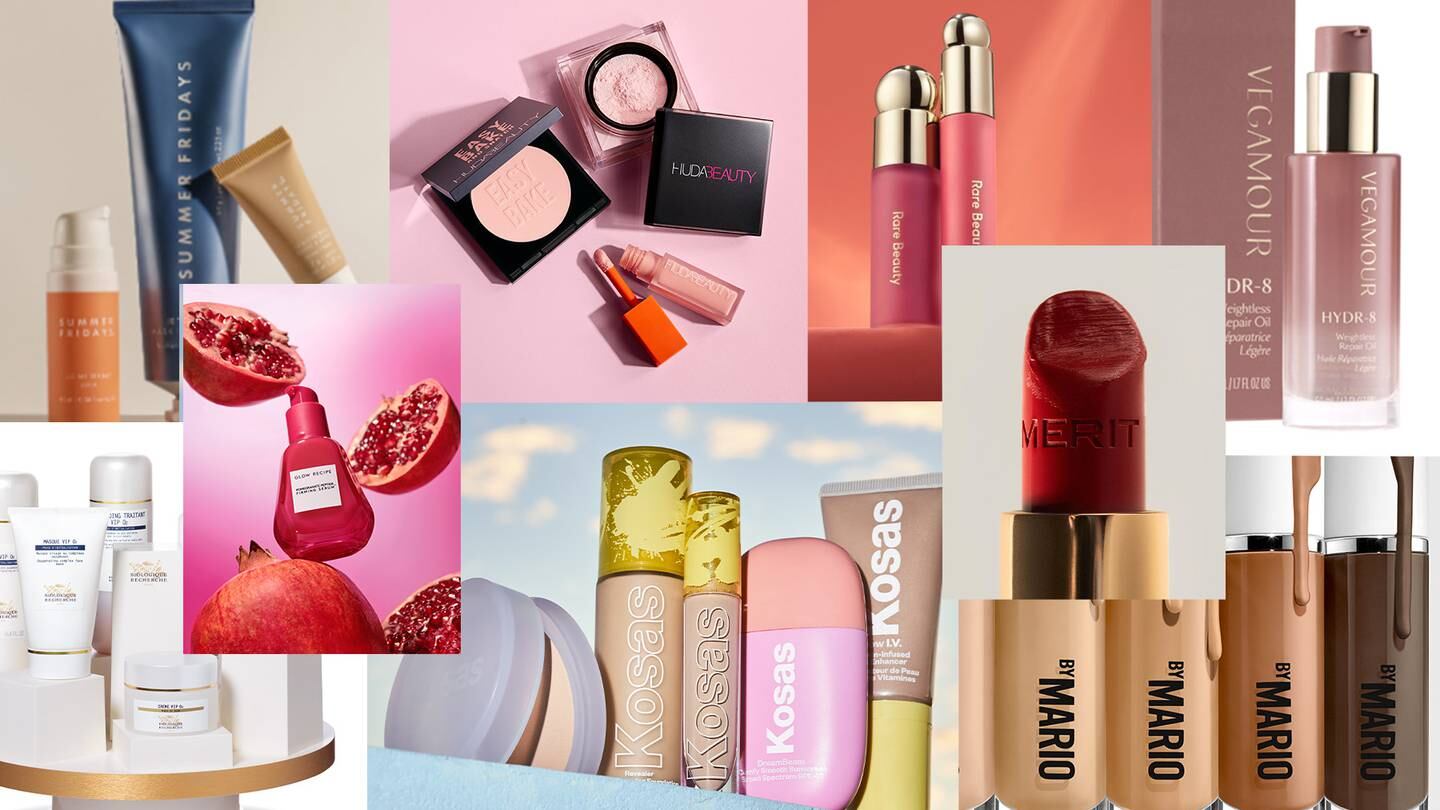 A slew of beauty products in colourful packaging.