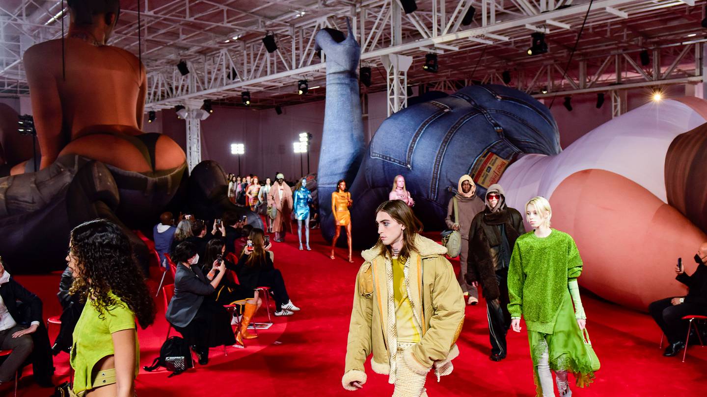 Models walk the runway at Diesel's Autumn/Winter 2021 show in Milan.