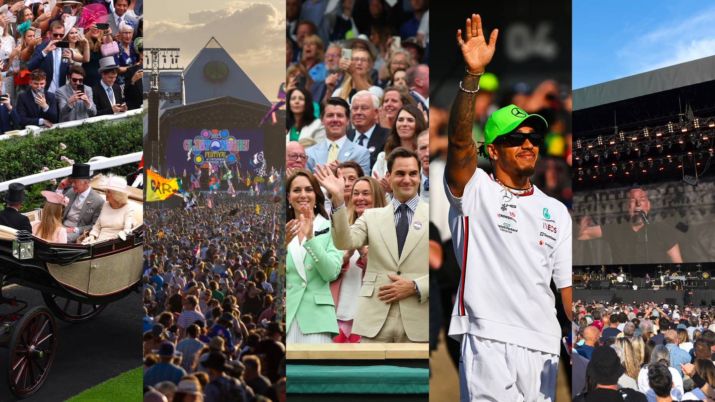 The King and Queen at Royal Ascot; Glastonbury crowds; the Princess of Wales and Roger Federer at Wimbledon; Lewis Hamilton at the British Grand Prix in Silverstone and Bruce Springsteen at BST Hyde Park.