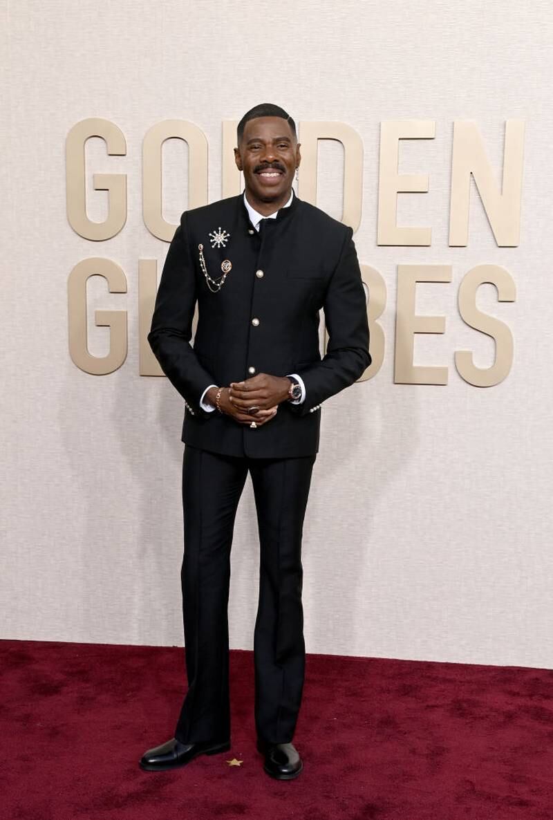 Colman Domingo attends the 81st Annual Golden Globe Awards wearing custom Louis Vuitton.