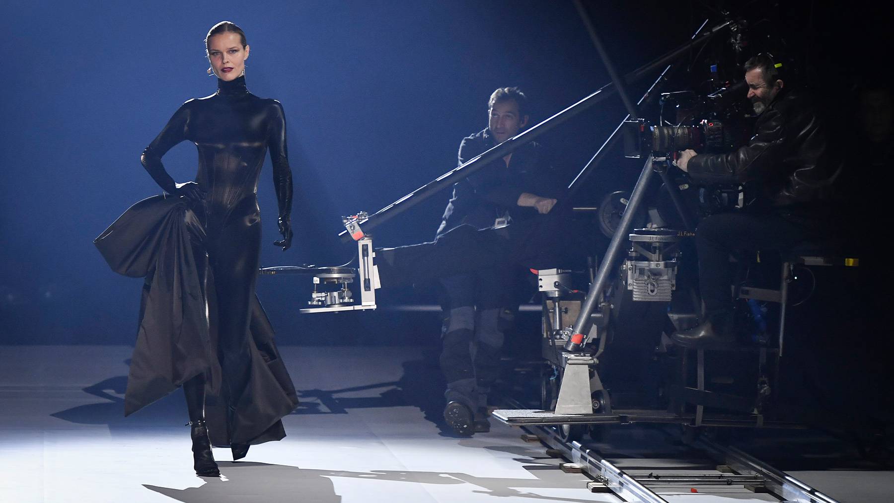 Model Eva Herzigova walks the runway during the Mugler Autumn/Winter 2023 fashion show.