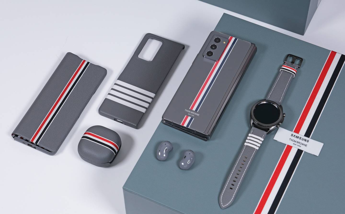 Thom Browne's use of stripes was part of a 2020 collaboration with Samsung. Shutterstock