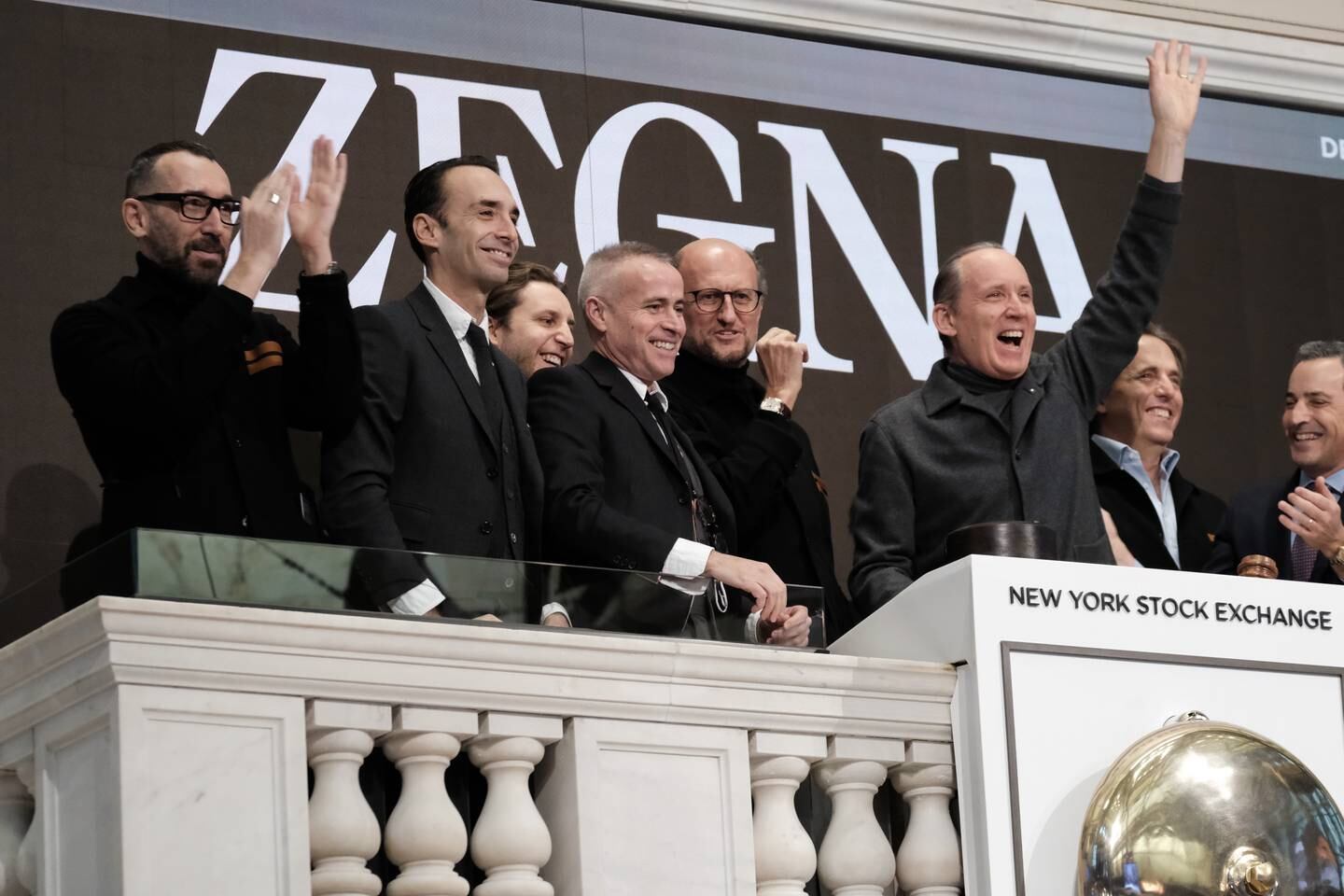 Zegna’s Chief Executive Gildo Zegna (right) rings the Opening Bell of the New York Stock Exchange (NYSE) as the Italian luxury group goes public through a merger with a U.S. special purpose acquisition company (SPAC) in a deal with an enterprise value of $3.1 billion in December 2021.