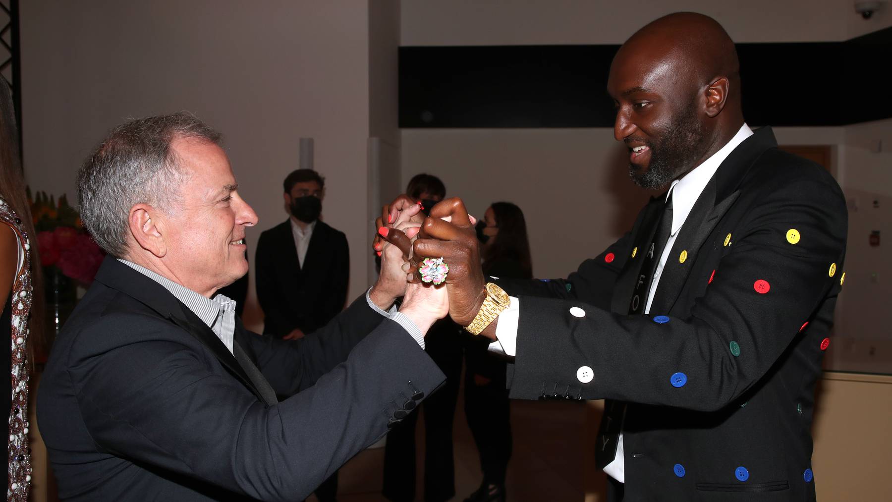 Michael Burke and Virgil Abloh host dinner at Fondation Louis Vuitton in July 2021 in Paris. Getty Images.