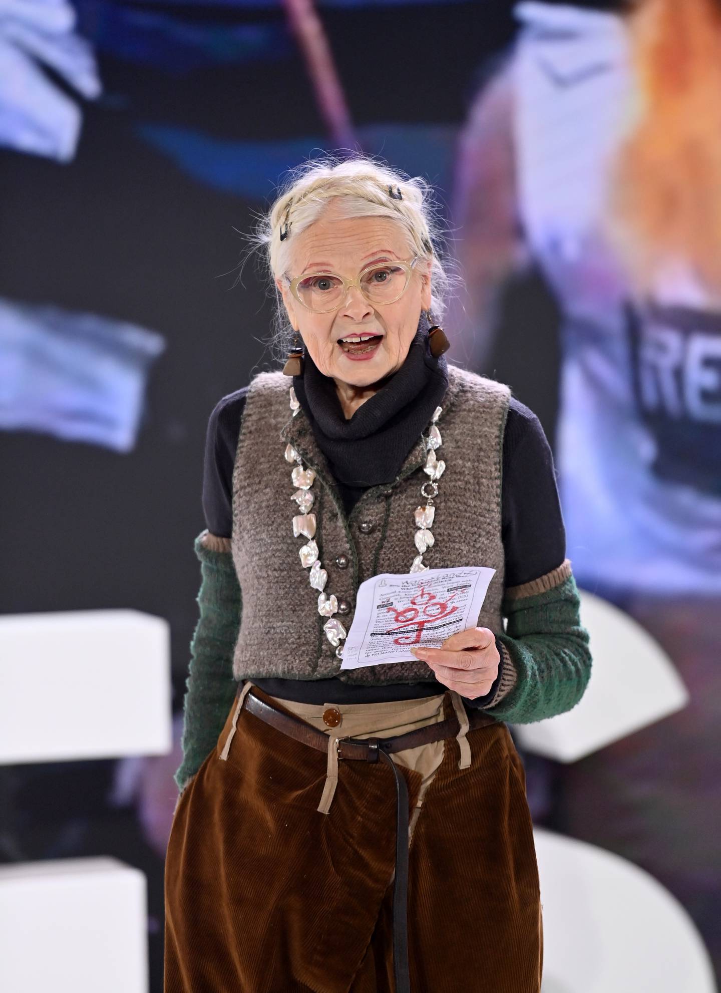 OXFORDSHIRE, ENGLAND - DECEMBER 01: In this image released on December 2nd, Dame Vivienne Westwood speaks during BoF VOICES 2021 at Soho Farmhouse on December 01, 2021 in Oxfordshire, England. (Photo by Samir Hussein/Getty Images for BoF VOICES)