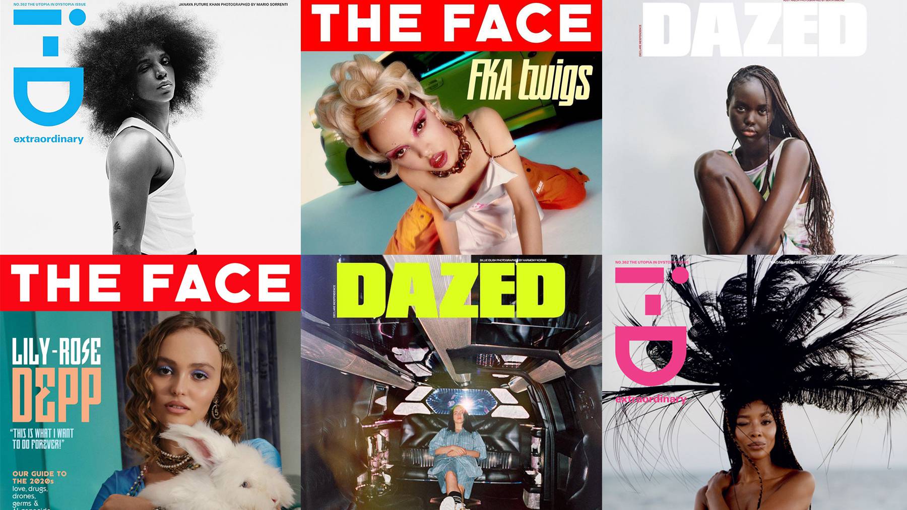Recent covers of i-D, The Face, Dazed. Courtesy