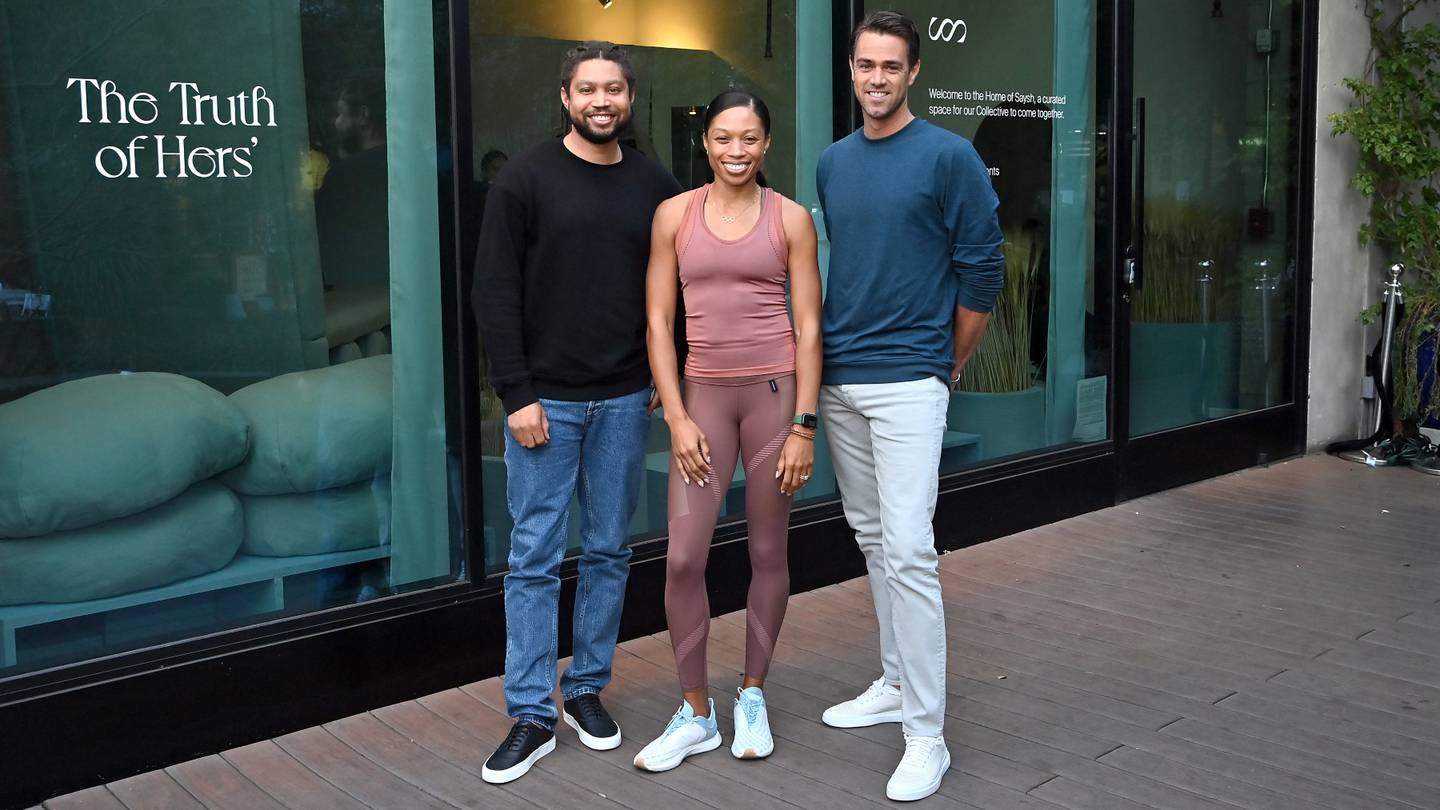 Allyson Felix (centre) signed as Athleta’s first-ever sponsored athlete after leaving Nike in 2019.