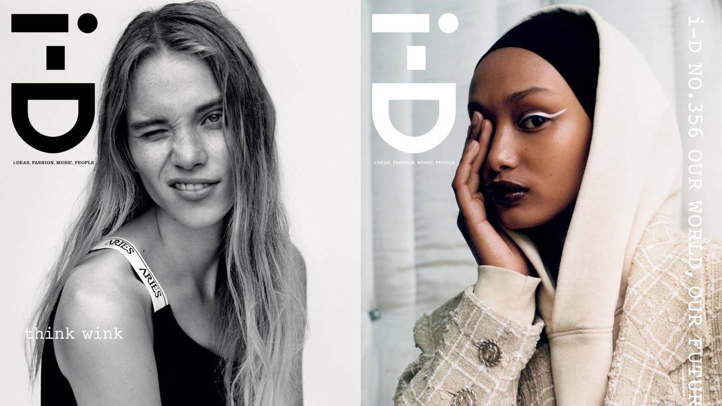 Two covers of i-D magazine